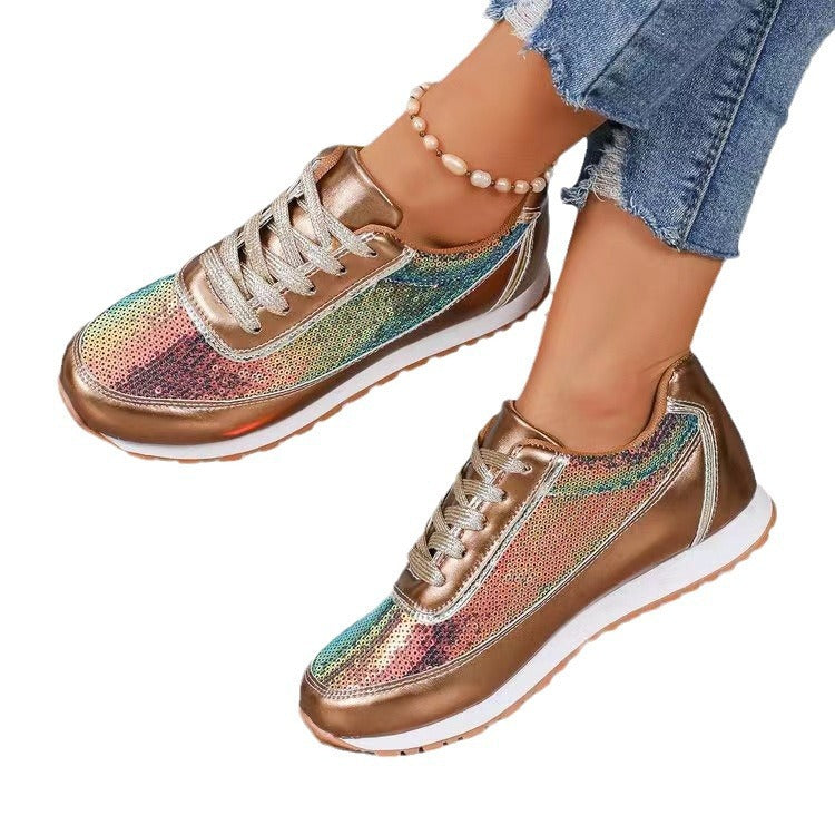 Damen modische Sneaker mit schimmerndem Obermaterial und rutschfester Sohle Drune