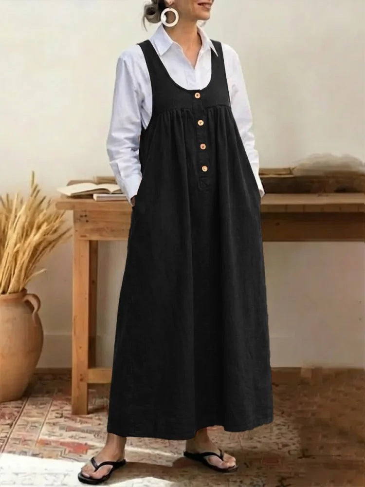 Damen Maxikleid mit Knopf- und Taschen-Details Drune