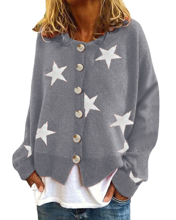 Damen Lockere Strickjacke mit Sternenmotiv Drune