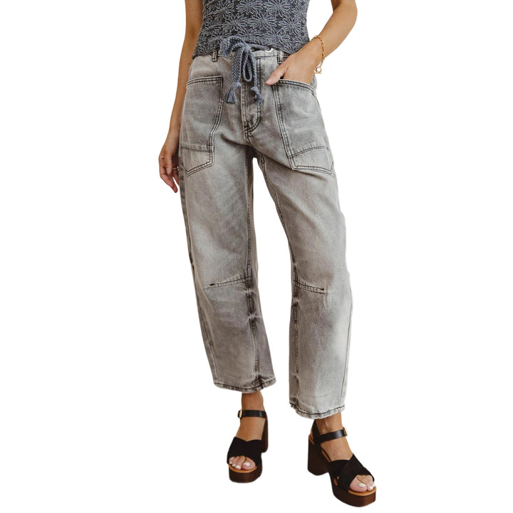 Damen nan lässige Cargo-Denim Culotte mit Kordelbund und großen aufgesetzten Taschen Drune