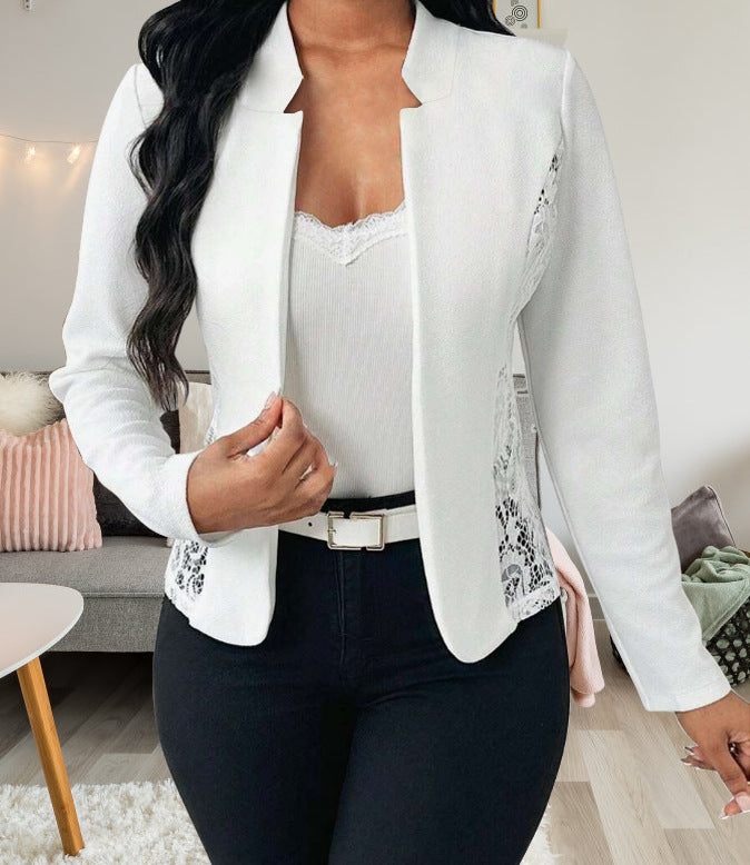 Damen Elegante Blazerjacke mit feinen Häkelverzierungen Drune