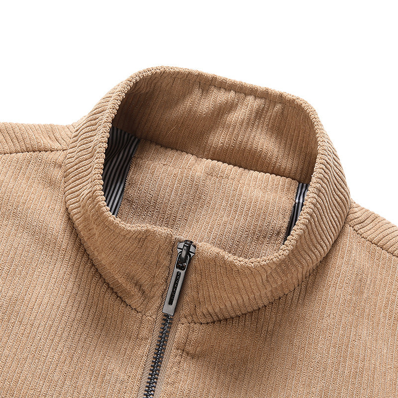 Herren nan feiner Cordblouson mit Stehkragen, gestreiftem Innenfutter und verdeckten Druckknopftaschen Drune