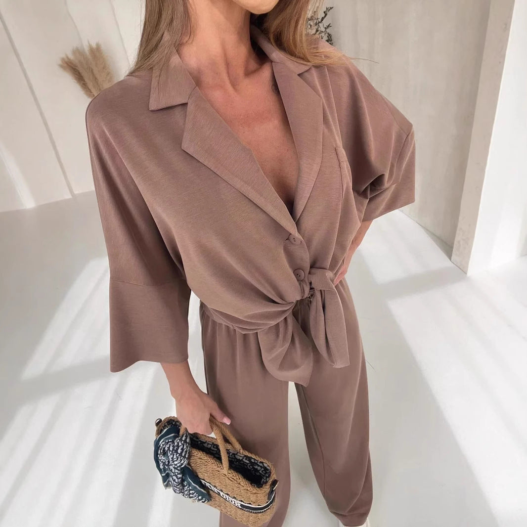 Damen elegantes Wickel-Jumpsuit mit Knopfdetails Drune