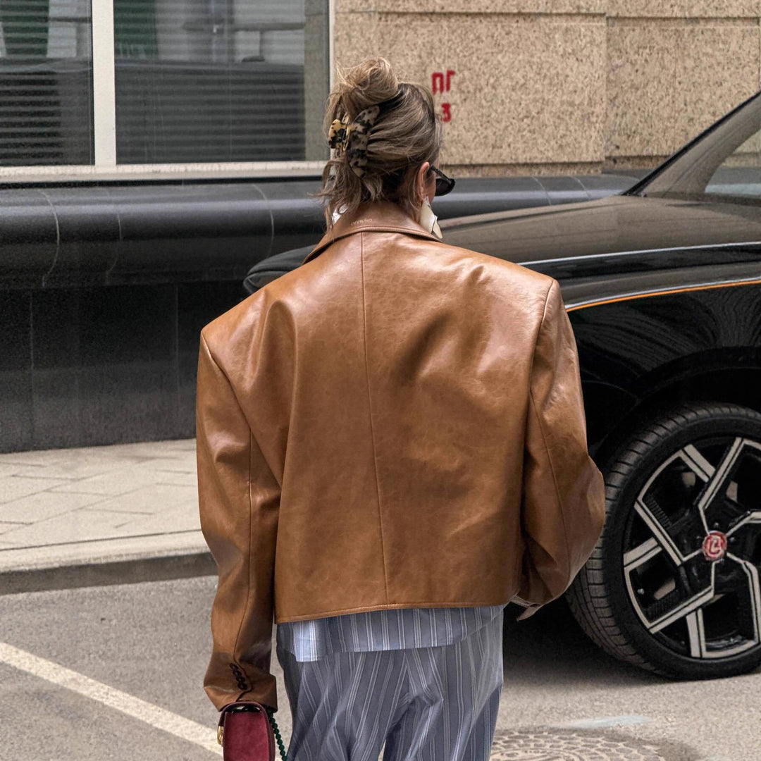 Damen Kunstlederjacke im oversized Stil mit strukturierten Details Drune