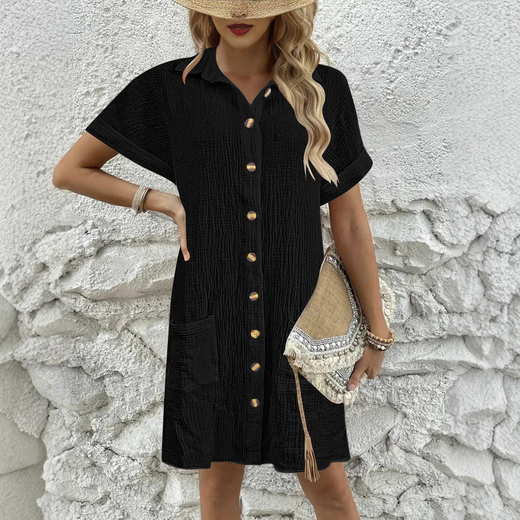 Damen Knielanges Hemdblusenkleid mit knopfbarem Design und praktischen Taschen Drune
