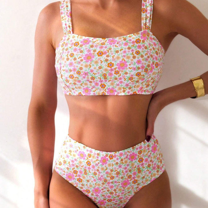 Drune | Damen Hoch tailliertes Bikini-Set mit floralen Mustern und breiten Trägern