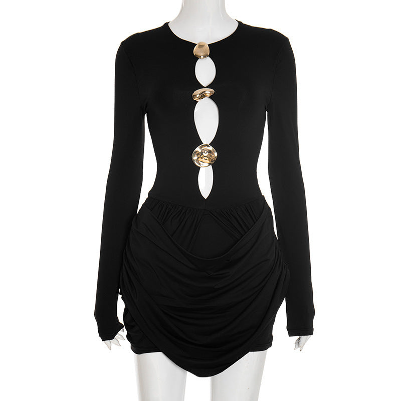 Damen elegantes Jumpsuit mit kreativen Cut-Outs und Raffungen Drune