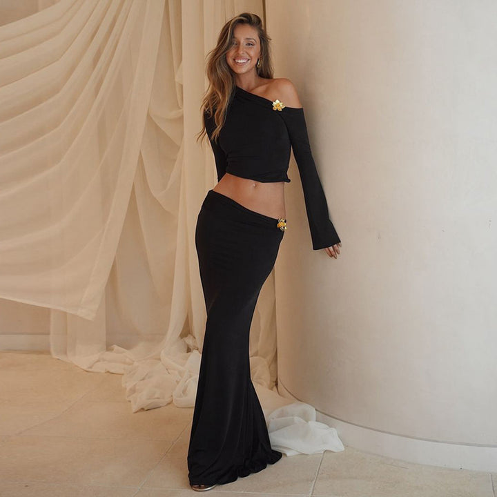 Damen Elegantes Maxikleid mit asymmetrischem One-Shoulder Design und langem Schlag Drune