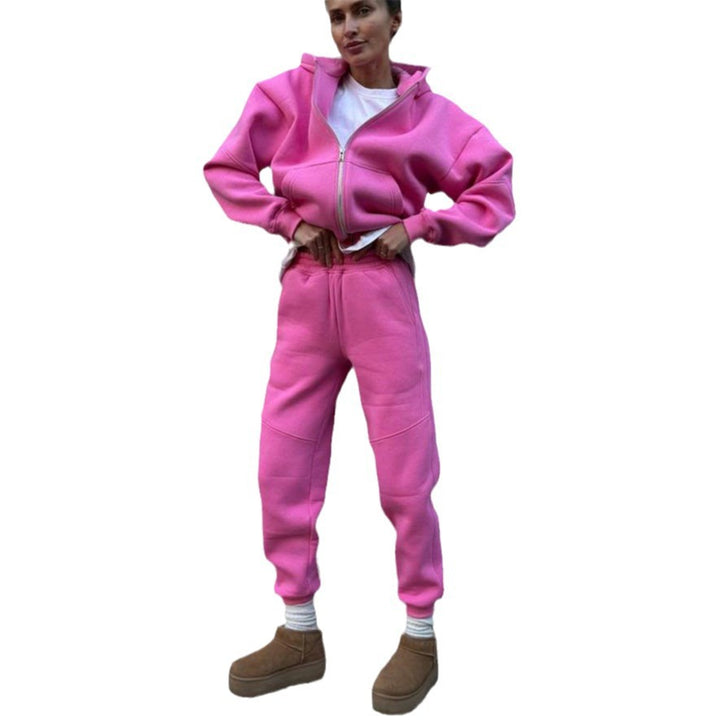 Damen kuscheliger Fleece-Jogginganzug mit hohem Kragen und durchgehendem Reißverschluss Drune