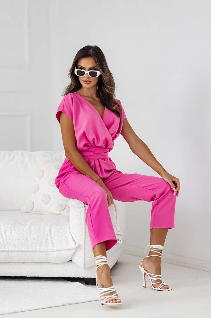 Drune | Farbe V-ausschnitt Kurzarm Jumpsuit Für Urlaub