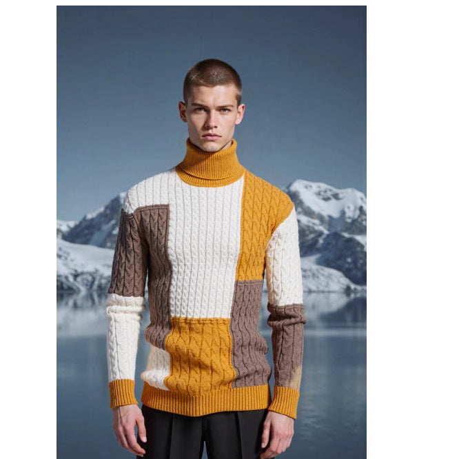 Herren modischer Strickpullover mit strukturiertem Zopfmuster und Stehkragen Drune