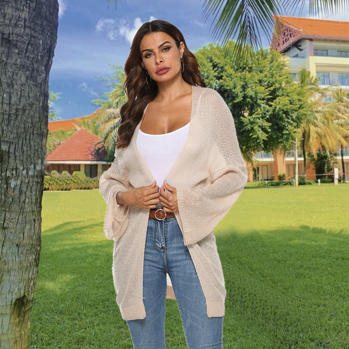 Damen luftiger Strickcardigan mit offenen Seiten und weiten Ärmeln Drune