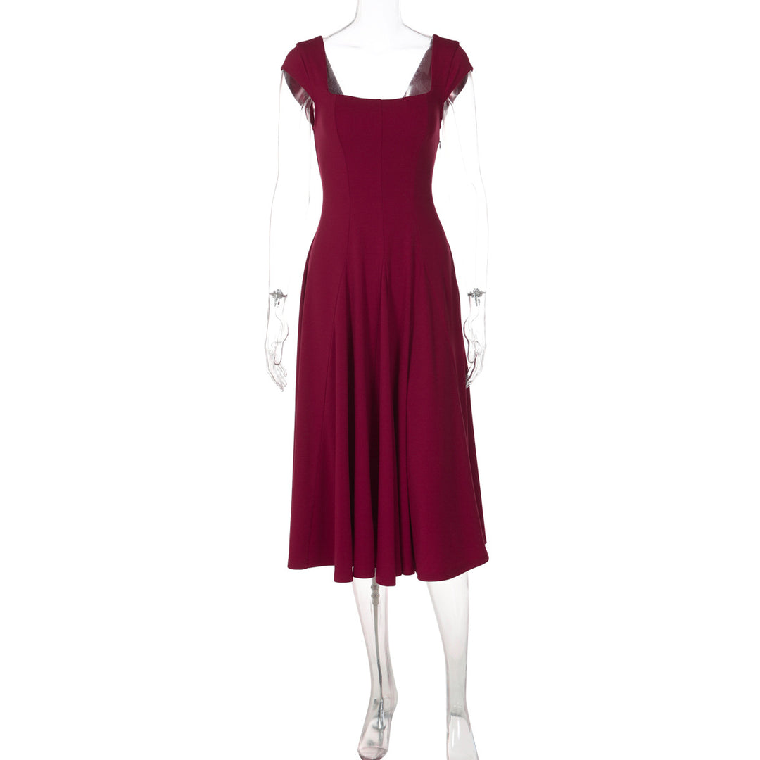 Damen Elegantes Maxikleid mit quadratischem Ausschnitt und fließendem Rock Drune