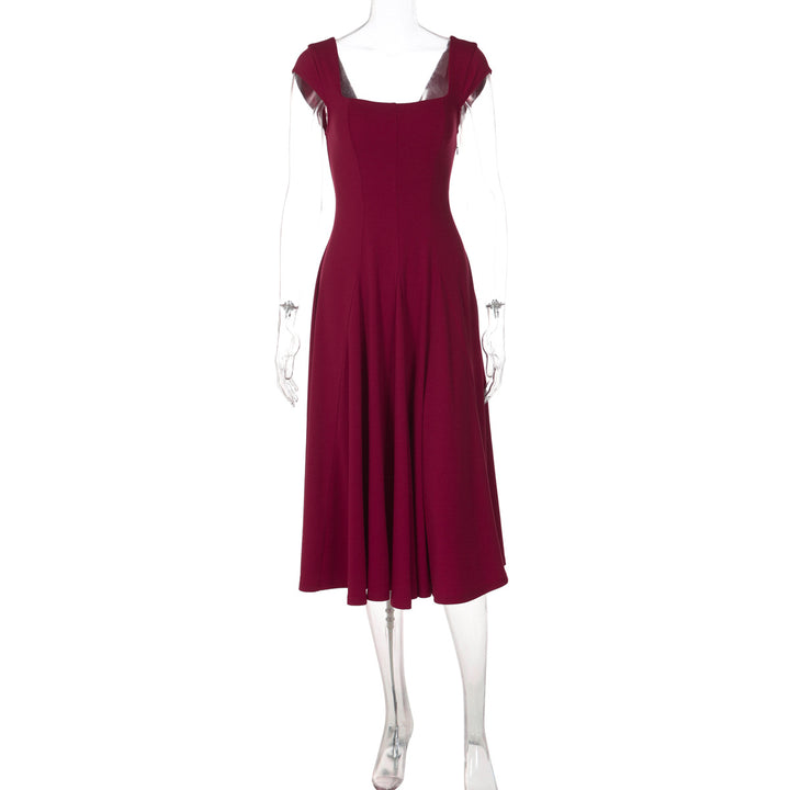 Damen Elegantes Maxikleid mit quadratischem Ausschnitt und fließendem Rock Drune