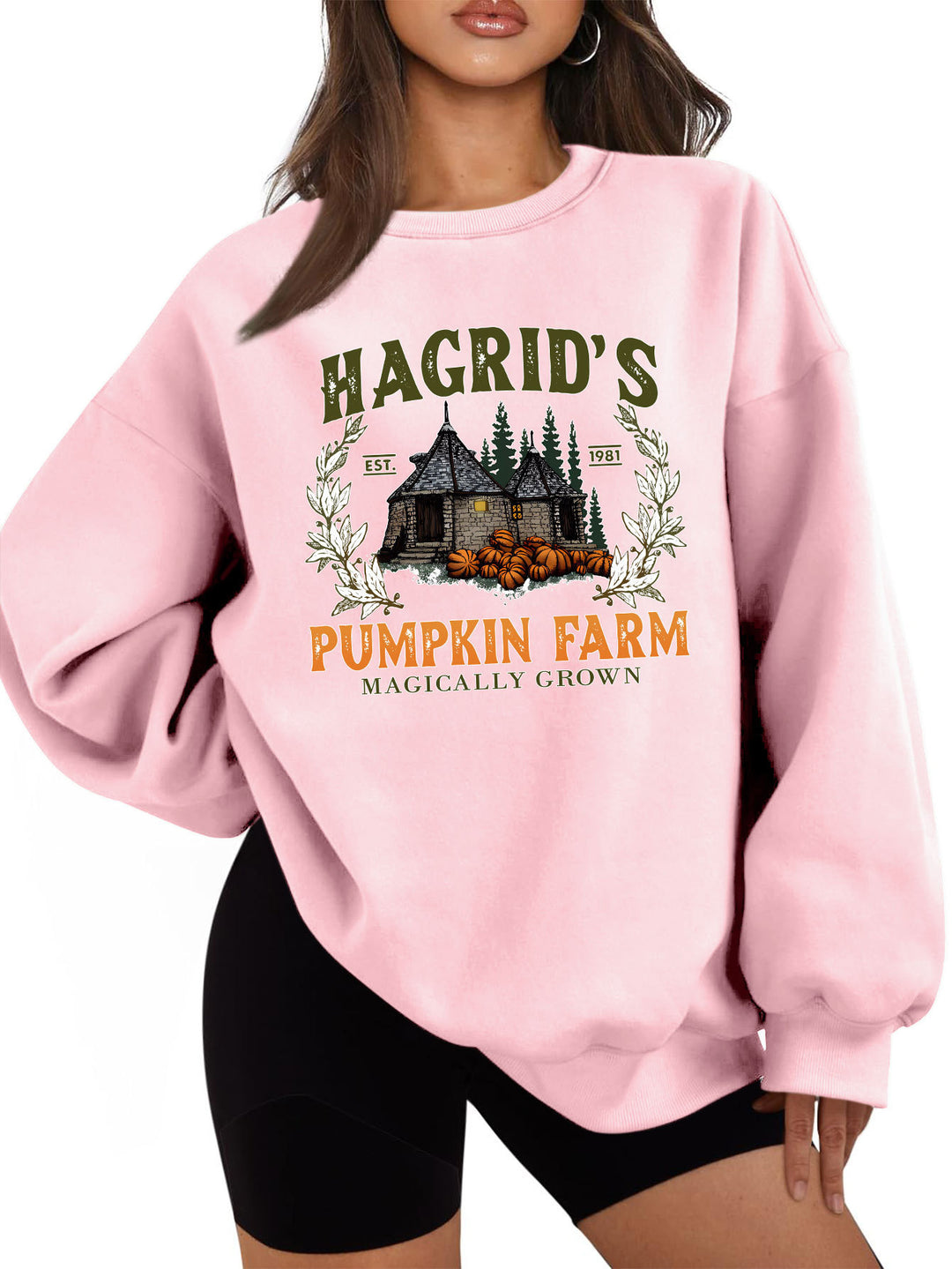 Damen Sweatshirt mit gemütlichem Rundhalsausschnitt und herbstlichem Kürbis-Motiv Drune
