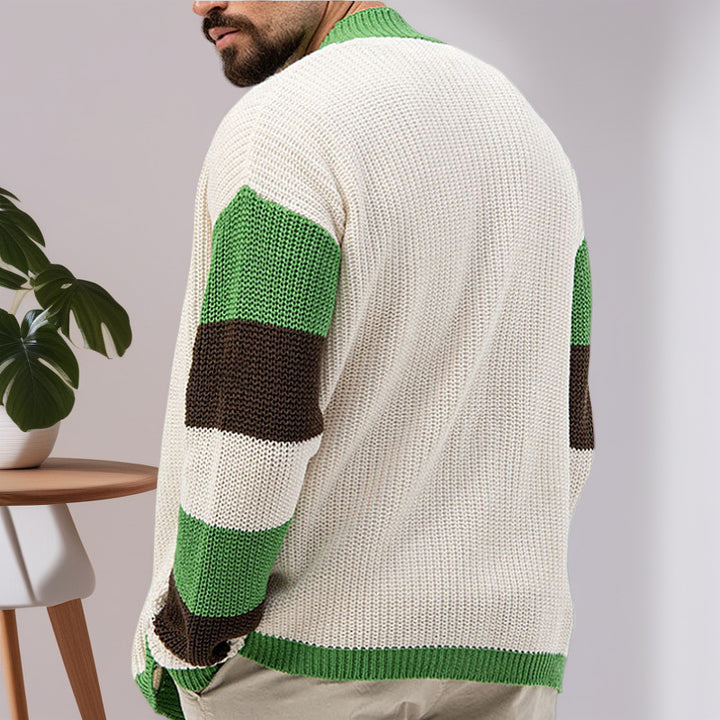 Herren Offene Strickjacke mit breiten Streifen und lässigem Schnitt Drune