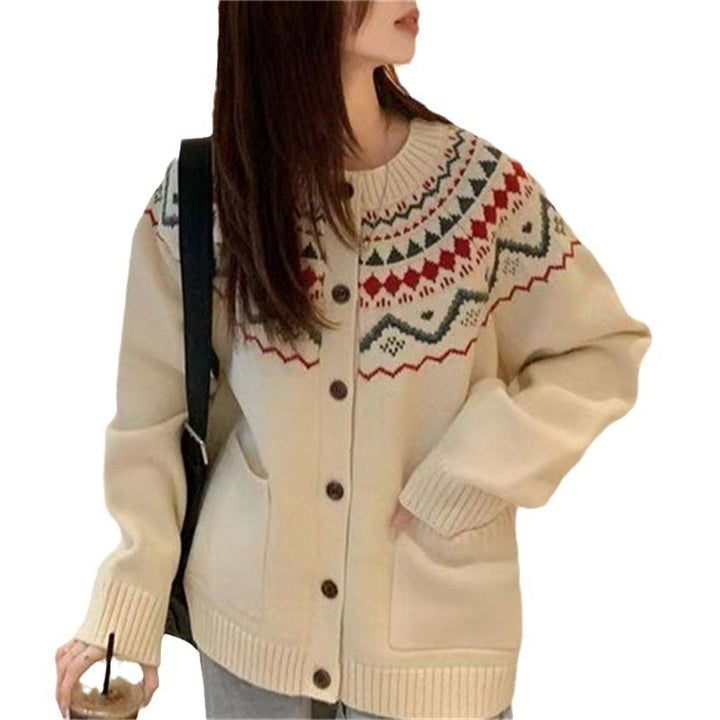 Damen Strickjacke mit grafischem Muster und funktionalen Taschen Drune