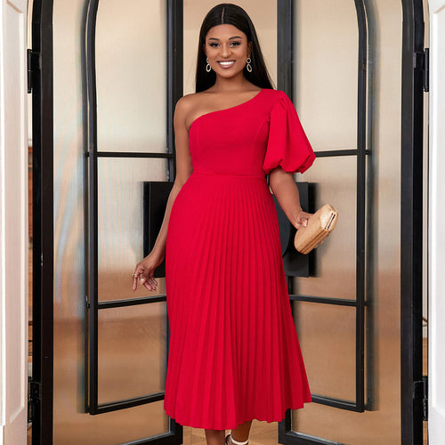 Damen Elegantes asymmetrisches Faltenkleid Drune