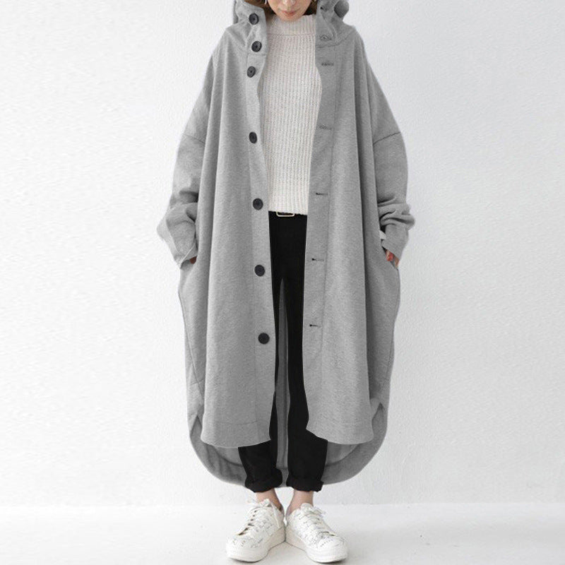 Damen nan weites Kapuzen-Kokonmantel mit asymmetrischem Saum und großen Eingrifftaschen Drune