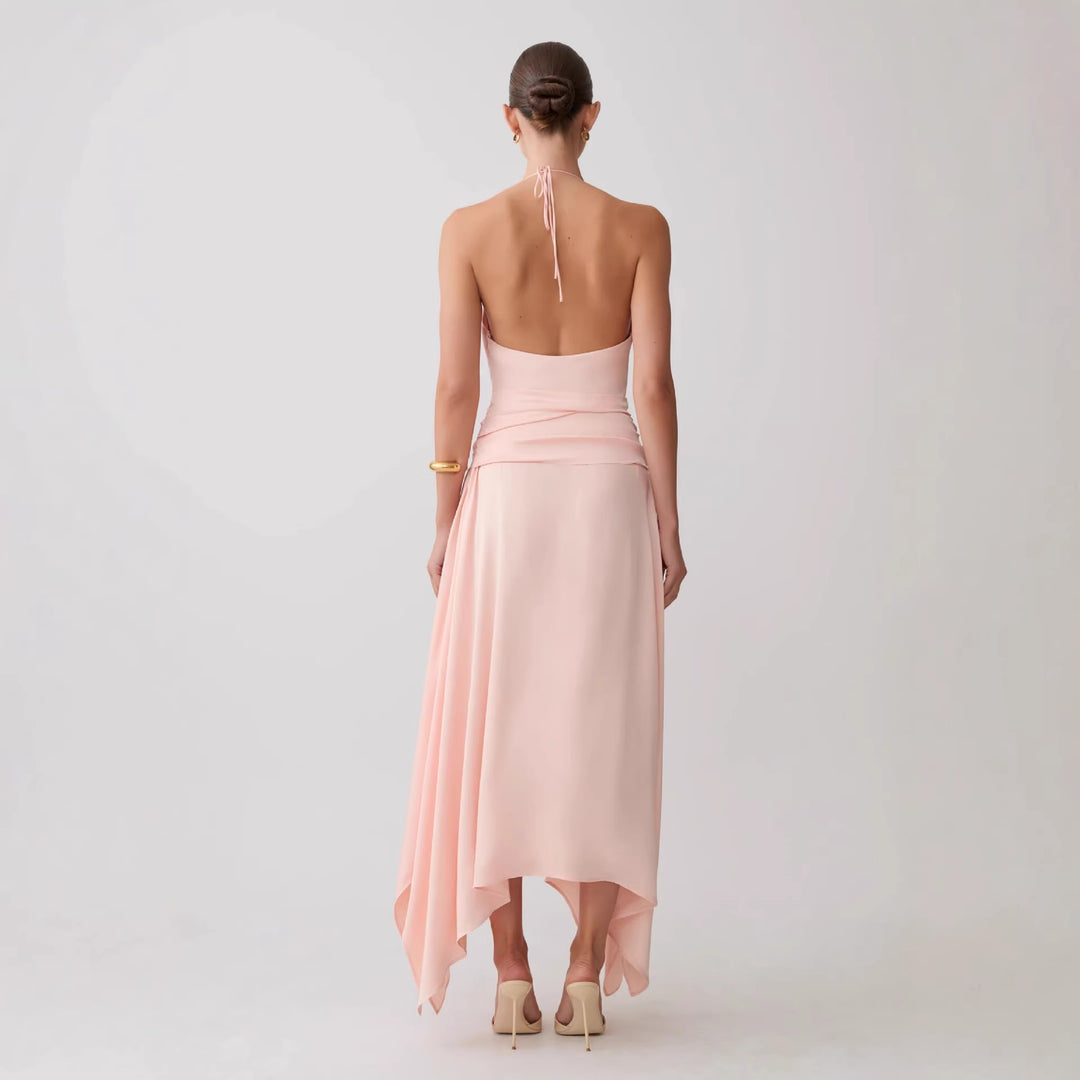 Damen Elegantes Wickelkleid mit tiefem V-Ausschnitt und asymmetrischem Saum Drune