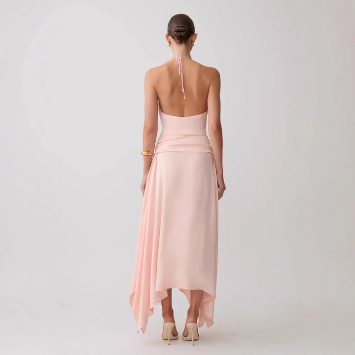 Damen Elegantes Wickelkleid mit tiefem V-Ausschnitt und asymmetrischem Saum Drune