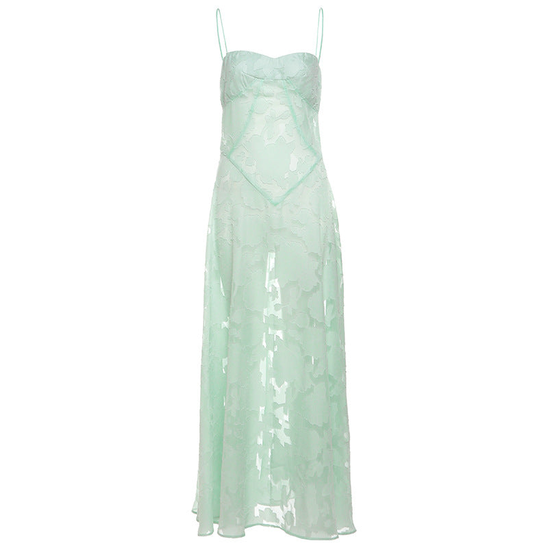Damen Maxikleid mit transparentem Oberteil und feinem Spitzenmuster Drune