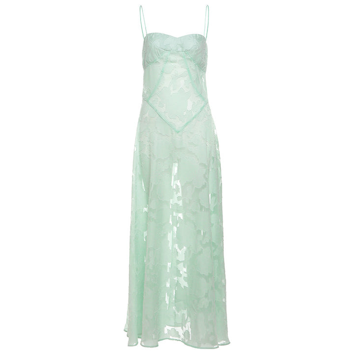 Damen Maxikleid mit transparentem Oberteil und feinem Spitzenmuster Drune