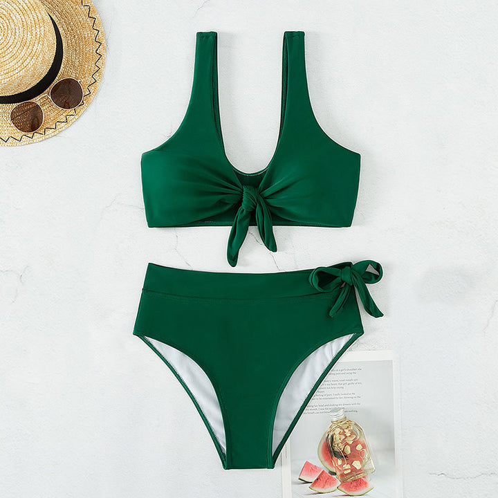 Damen Hochgeschnittener Bikini mit kreativen Knotendetails Drune