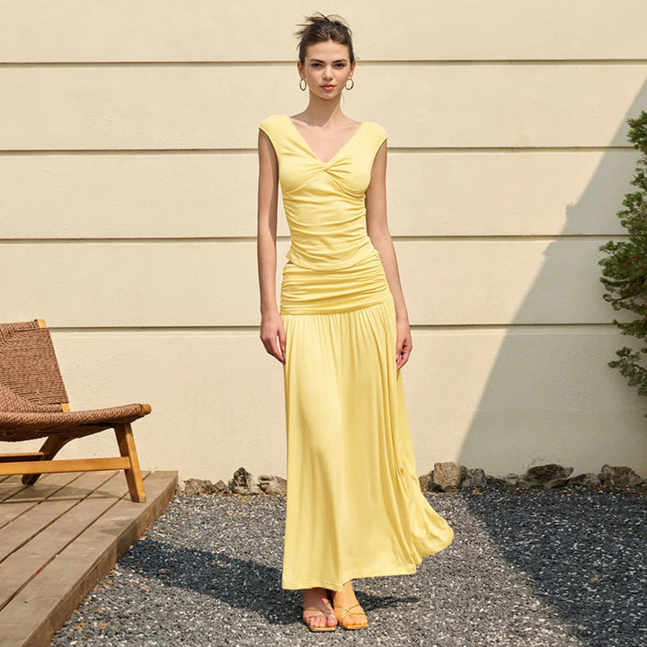 Damen Langarm-Maxikleid mit drapierten Details Drune