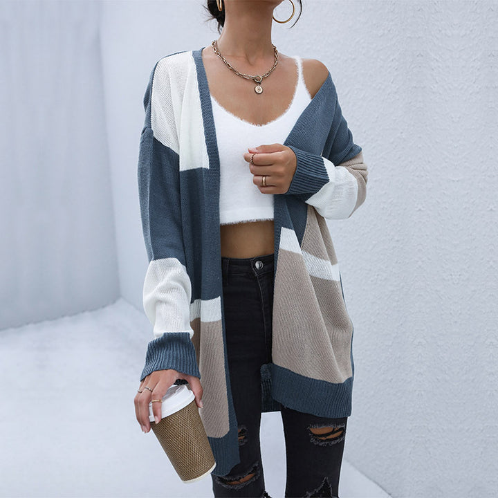 Damen gestreifter Strickcardigan mit offenem Schnitt und lässigen Ärmeln Drune