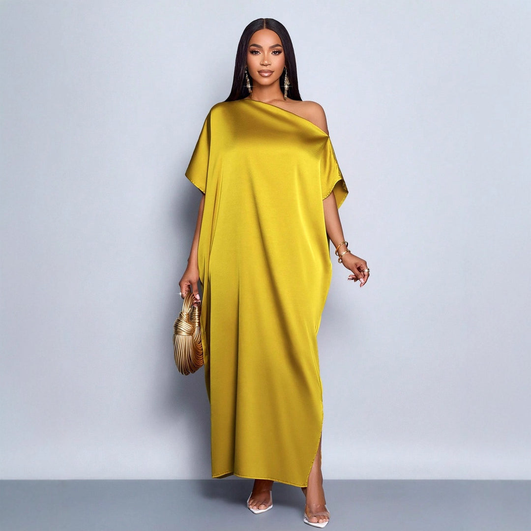 Damen Maxikleid mit asymmetrischem Schnitt und elegantem Fall Drune