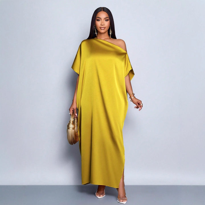 Damen Maxikleid mit asymmetrischem Schnitt und elegantem Fall Drune