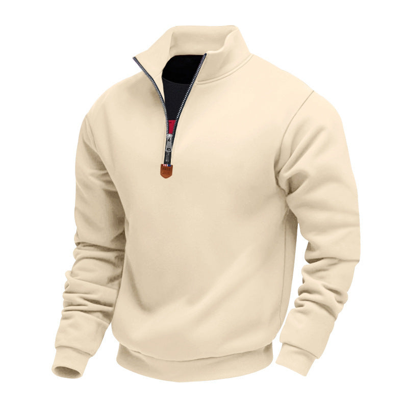 Herren nan Premium-Halbzip-Sweatshirt mit hohem Stehkragen, robustem Reißverschluss und geripptem Saum Drune