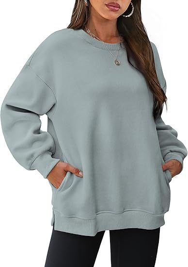 Damen nan lässiger Oversize-Sweatpullover mit seitlichen Eingrifftaschen, geripptem Saum und überschnittener Schulter Drune