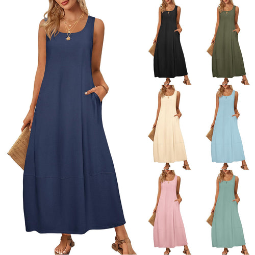 Damen Maxikleid im entspannten Schnitt mit praktischen Taschen Drune