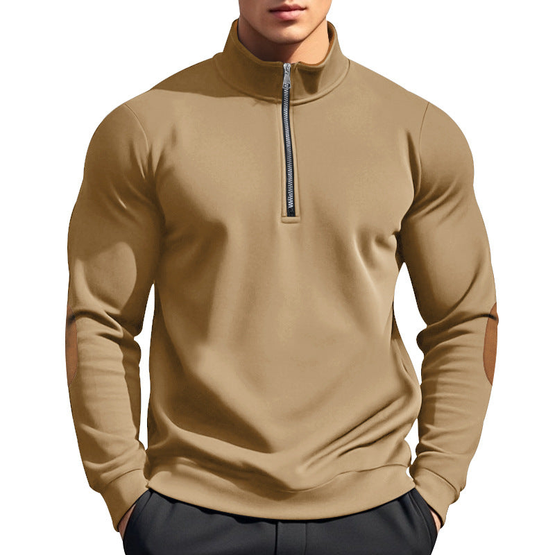 Herren Sweatshirt mit hochwertigem Stehkragen und eleganten Lederakzenten Drune