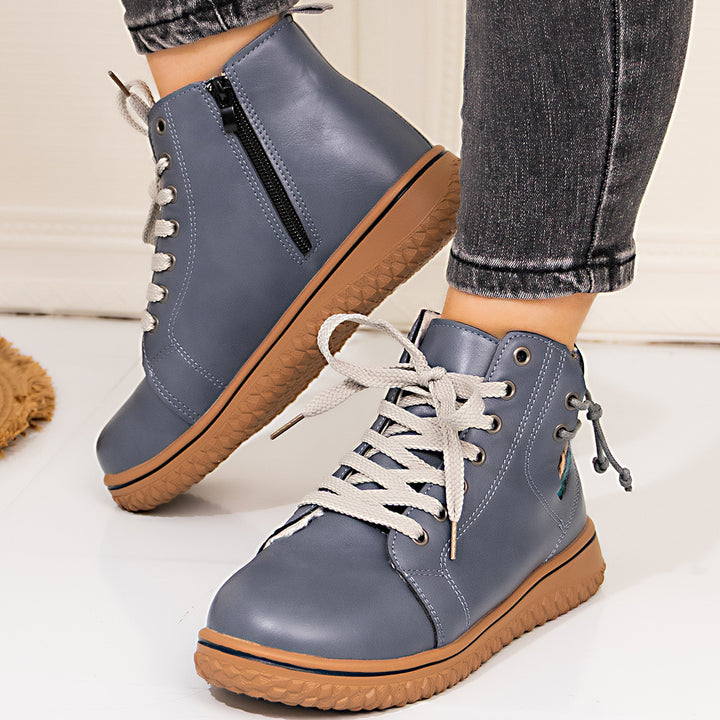 Damen gefütterte Schnür-Stiefelette mit seitlichem Reißverschluss und profilierter Gummisohle Drune