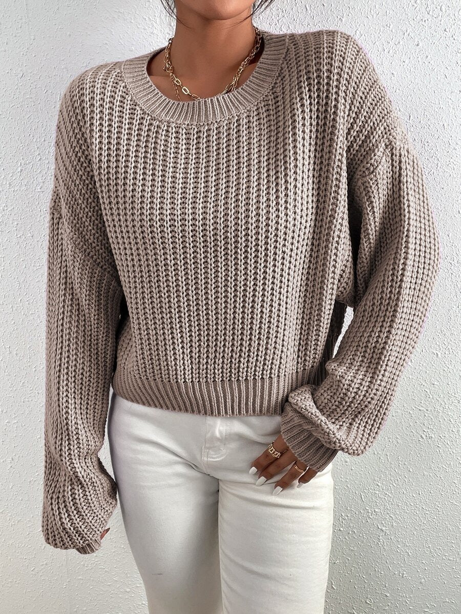 Damen Modischer Grobstrickpullover mit überschnittenen Schultern und weitem Schnitt Drune