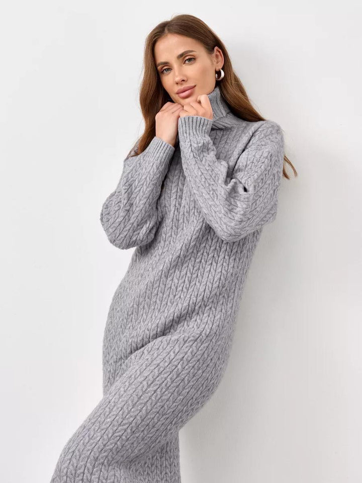 Damen Strickpullover mit hohem Kragen und Kabelmuster Drune