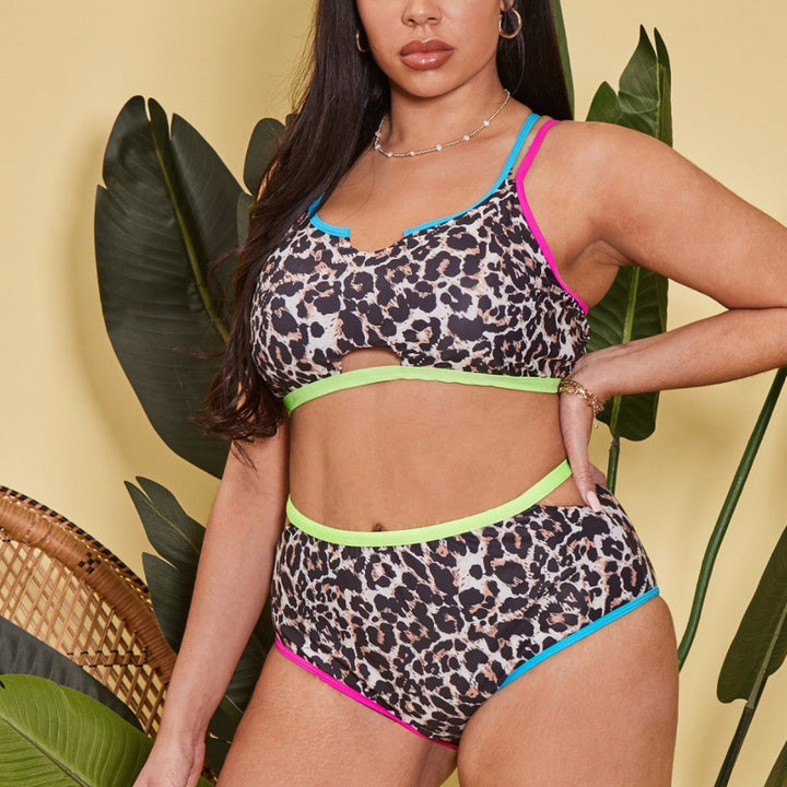 Damen Hochgeschnittener Triangel-Bikini mit modischem Animal-Print und sportlichem Design Drune