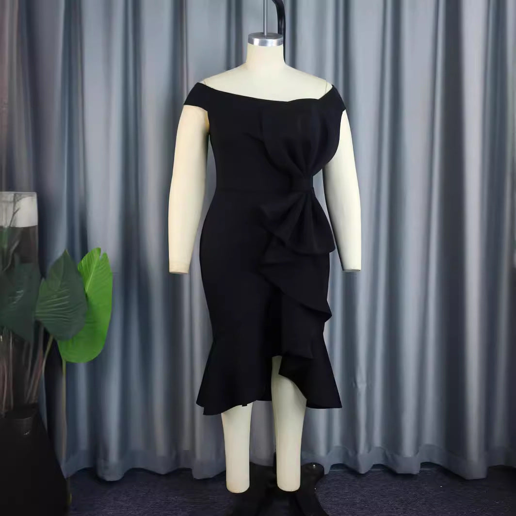 Damen Elegantes Abendkleid mit asymmetrischem Rüschendesign Drune