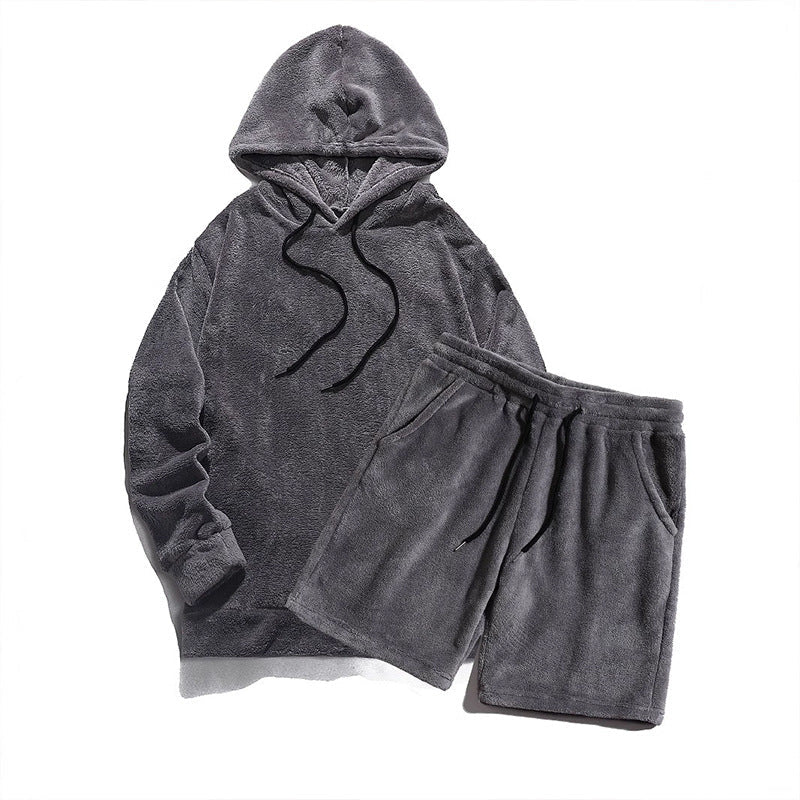 Herren Kuscheliges Hoodie-Shorts-Set Drune
