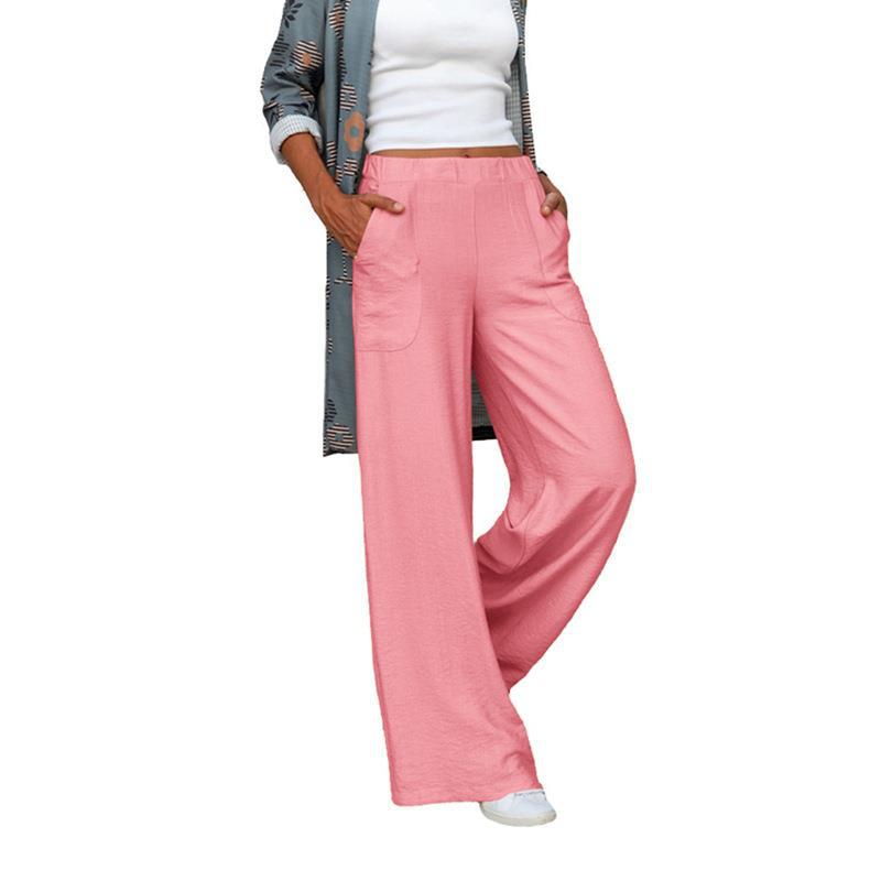 Damen nan weite Leinenmix-Hose mit hohem elastischen Bund und aufgesetzten Seitentaschen Drune