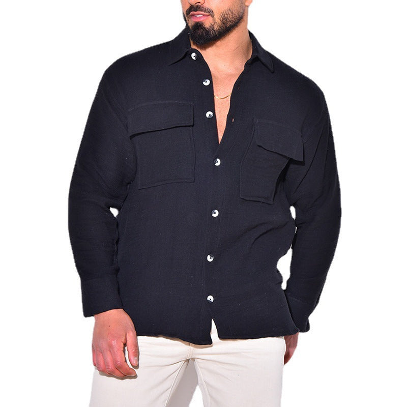 Herren Leichte Leinenbluse mit praktischen Brusttaschen Drune