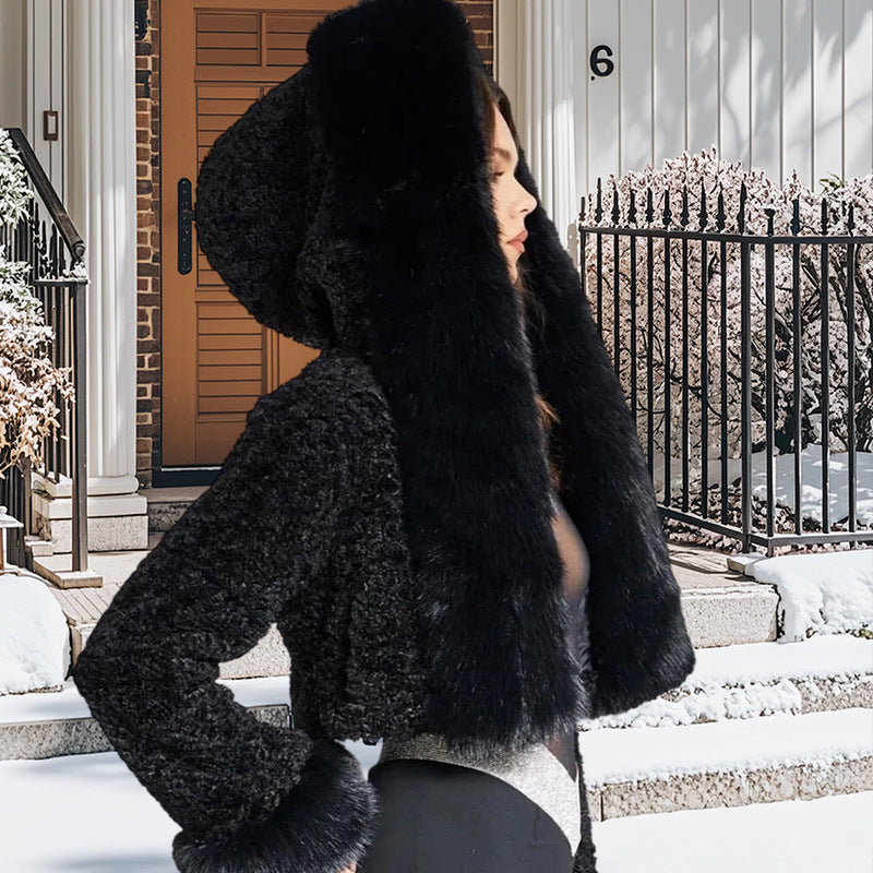 Damen luxuriöse Kunstpelzjacke mit voluminösen Ärmeln Drune