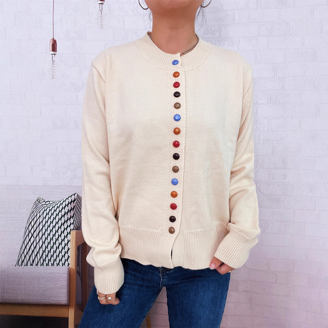 Damen stilvolle Strickjacke mit bunten Knöpfen Drune