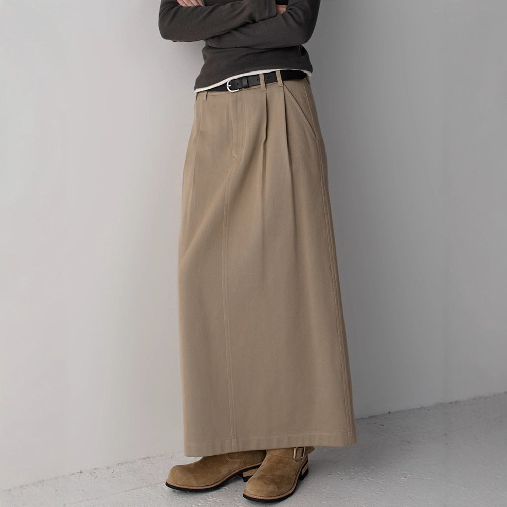 Damen eleganter und hoch taillierter Maxirock mit Falten Drune