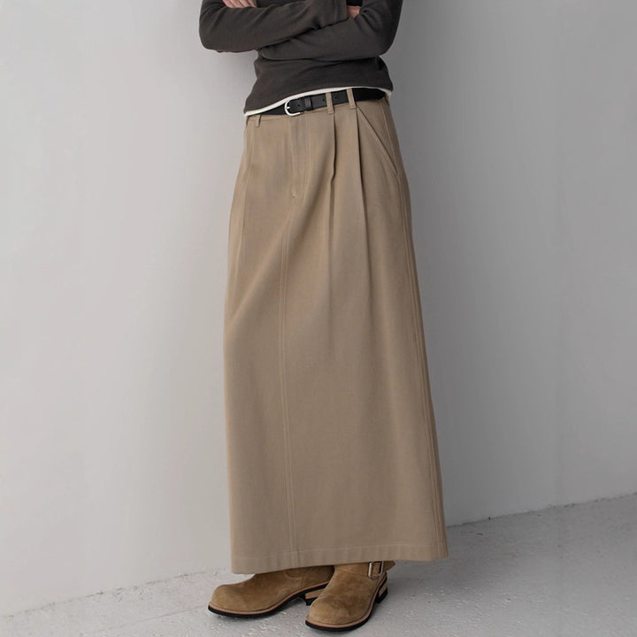 Damen eleganter und hoch taillierter Maxirock mit Falten Drune