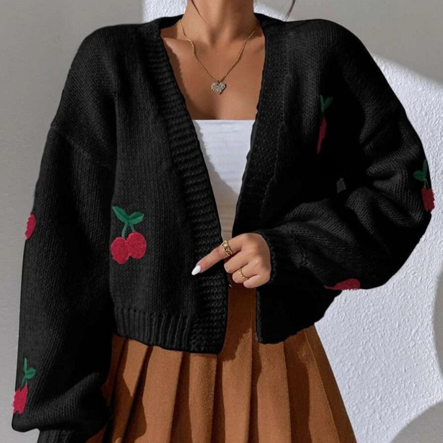Damen Strickjacke mit Kirschen Drune