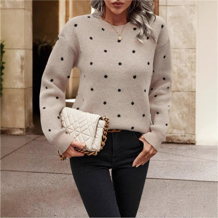 Damen Gemusterter Strickpullover mit Rundhalsausschnitt und lässiger Passform Drune